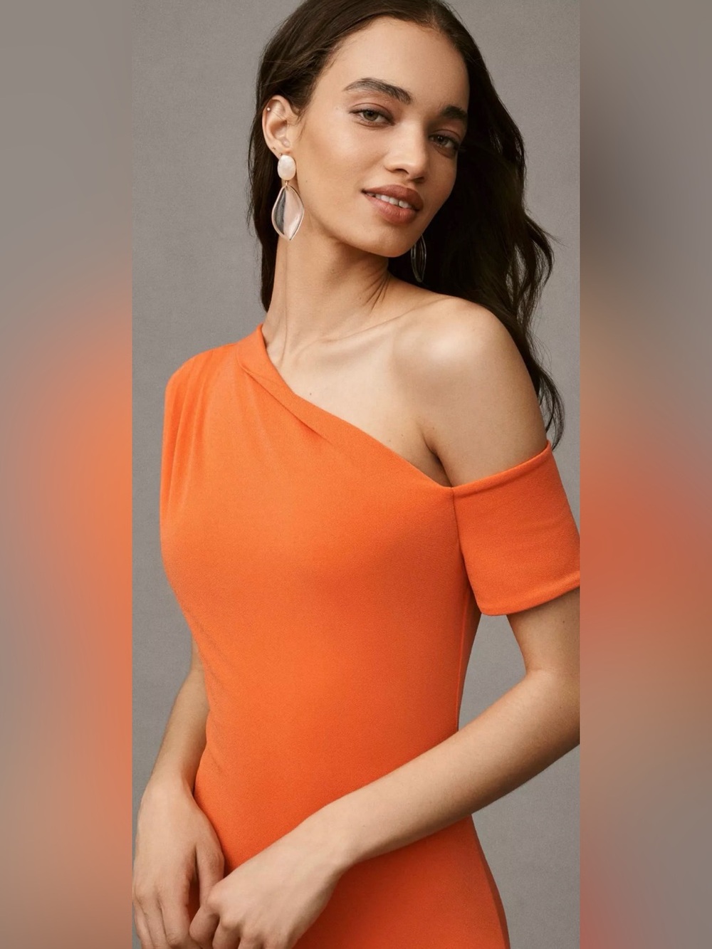 BHLDN One-Shoulder Asymmetric Orange Midi Dress Size Medium - Picture 4 of 16